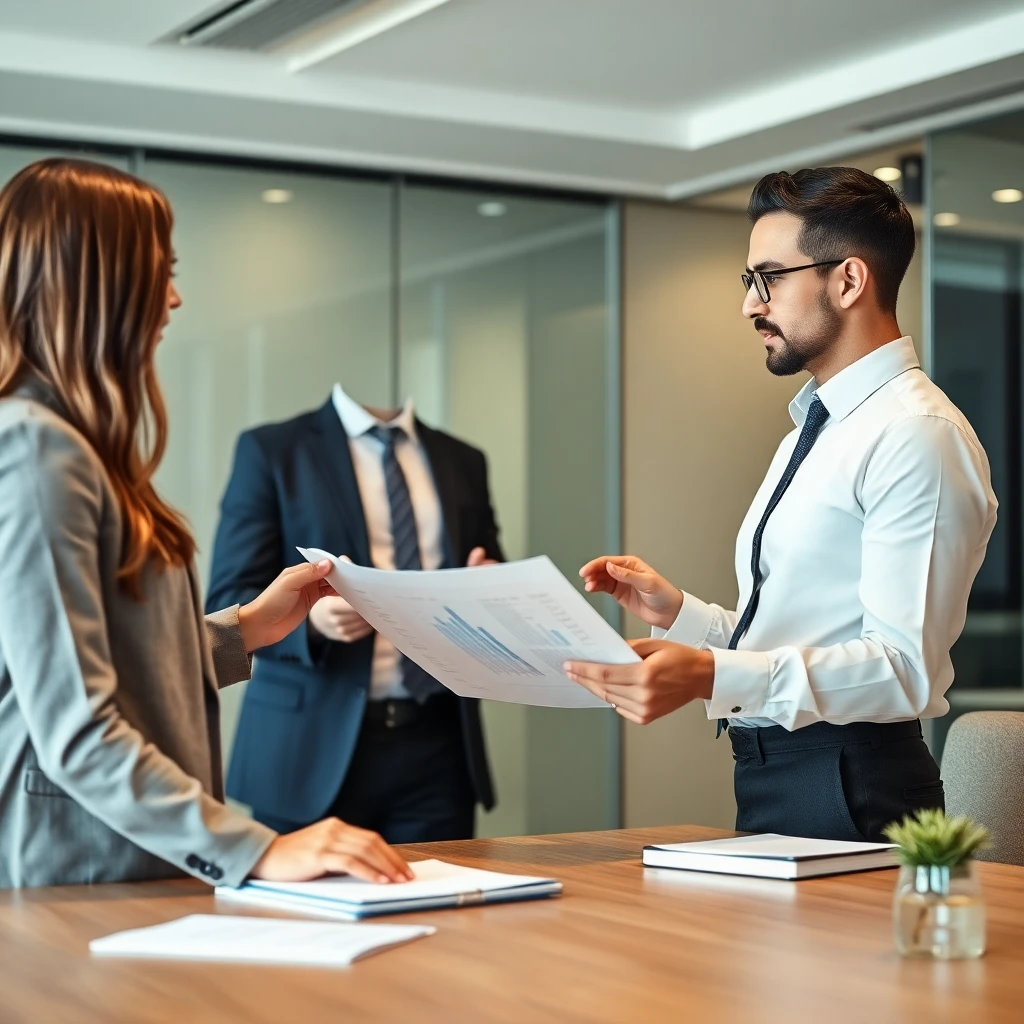Profissionais de contabilidade discutindo relatórios